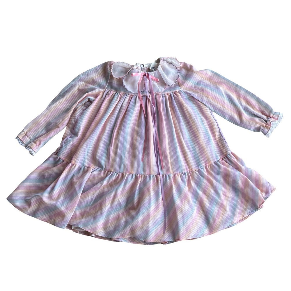 Rare Edition for Girls Vintage Pastel Stripe Dress Scalloped Collar Size 6X USA